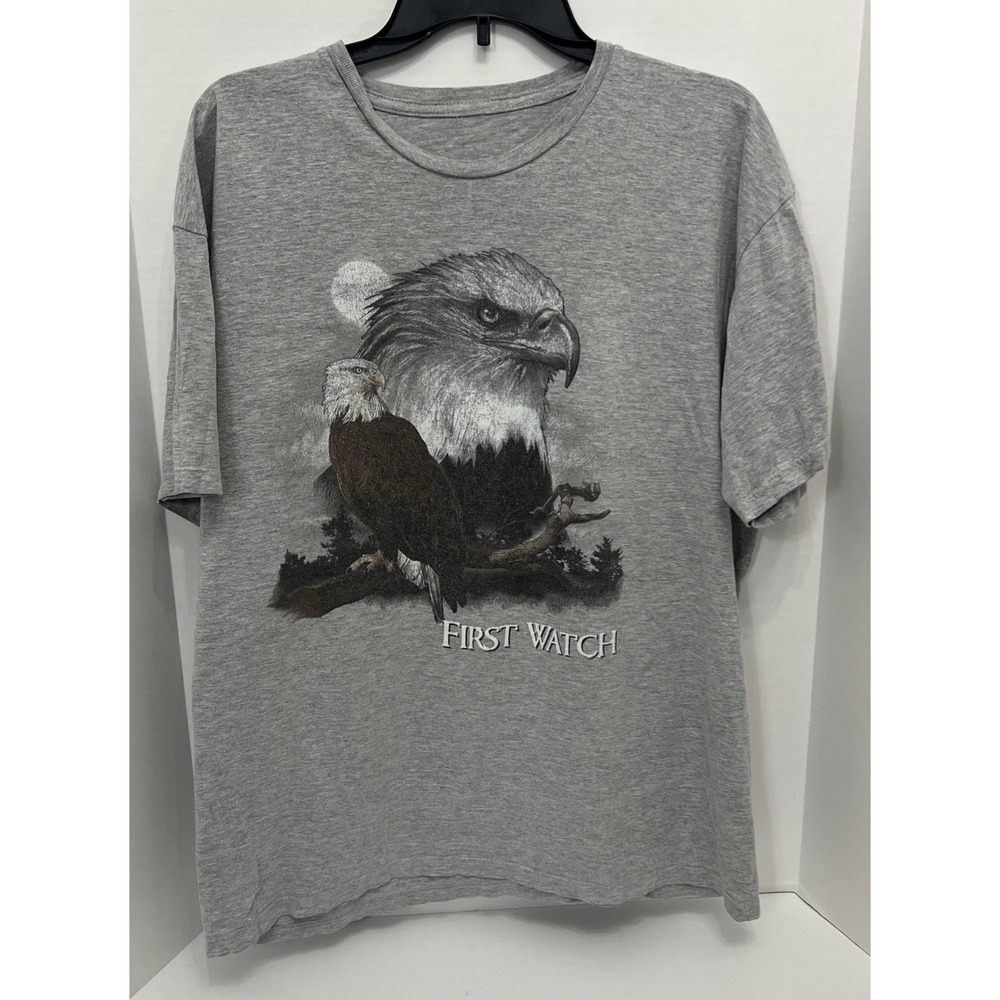 Patriotic Vintage Bald Eagle Head graphic T-shirt gray Grey 90s patriotic size L